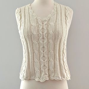 Vintage Silk Cotton Ivory Cable Sweater Vest